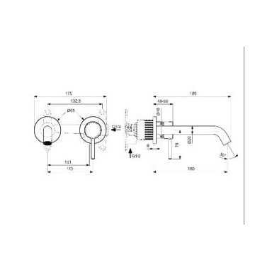 Maišytuvas praustuvui iš sienos Ideal Standard Ceraline Nuovo, 2 dalių, spalva - juoda matinė, 180mm snapas Maišytuvas praustuvui iš sienos Ideal Standard Ceraline Nuovo, 2 dalių, spalva - juoda matinė, 180mm snapas