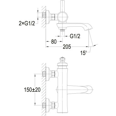 Maišytuvas voniai Omnires Armance AM5230GL Maišytuvas voniai Omnires Armance AM5230GL
