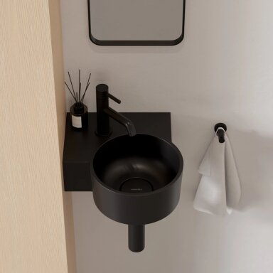 Matt black lava spalvos pakabinamas/pastatomas ant stalviršio praustuvas Omnires OVO M+ 33 x 34 cm (kairė) Matt black lava spalvos pakabinamas/pastatomas ant stalviršio praustuvas Omnires OVO M+ 33 x 34 cm (kairė)