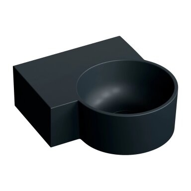 Matt black lava spalvos pakabinamas/pastatomas ant stalviršio praustuvas Omnires OVO M+ 33 x 34 cm (kairė) Matt black lava spalvos pakabinamas/pastatomas ant stalviršio praustuvas Omnires OVO M+ 33 x 34 cm (kairė)