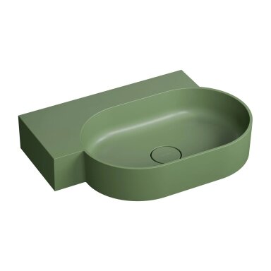 Matt olive spalvos pakabinamas/pastatomas ant stalviršio praustuvas Omnires OVO M+ 64 x 44 cm (kairė) Matt olive spalvos pakabinamas/pastatomas ant stalviršio praustuvas Omnires OVO M+ 64 x 44 cm (kairė)