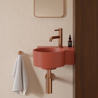 Matt terracotta spalvos pakabinamas/pastatomas ant stalviršio praustuvas Omnires OVO M+ 33 x 34 cm (dešinė) Matt terracotta spalvos pakabinamas/pastatomas ant stalviršio praustuvas Omnires OVO M+ 33 x 34 cm (dešinė)