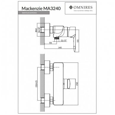 Maišytuvas dušui Omnires Mackenzie MA3240