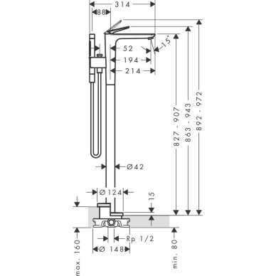 Maišytuvas voniai iš grindų AXOR CITTERIO C, cubic cut rankenėlė, su dušo komplektu, bronza 1 Maišytuvas voniai iš grindų AXOR CITTERIO C, cubic cut rankenėlė, su dušo komplektu, bronza 1