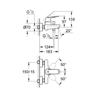 Maišytuvas voniai/dušui Grohe Eurosmart cosmopolitan 1 Maišytuvas voniai/dušui Grohe Eurosmart cosmopolitan 1