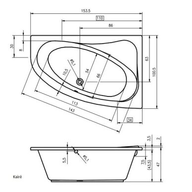 Masažinė akrilinė vonia Riho Aryl Flow 6+6+2 153,5x100,5 cm, kairė 2 Masažinė akrilinė vonia Riho Aryl Flow 6+6+2 153,5x100,5 cm, kairė 2