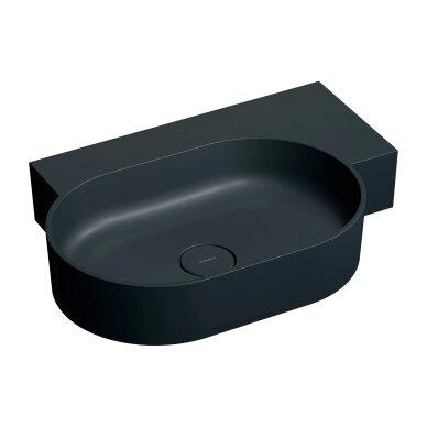 Matt black lava spalvos pakabinamas/pastatomas ant stalviršio praustuvas Omnires OVO M+ 64 x 44 cm (dešinė)