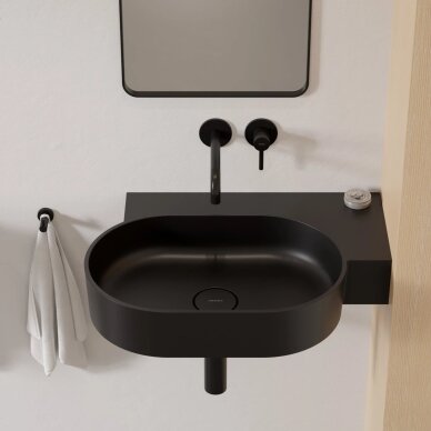 Matt black lava spalvos pakabinamas/pastatomas ant stalviršio praustuvas Omnires OVO M+ 64 x 44 cm (dešinė) 3