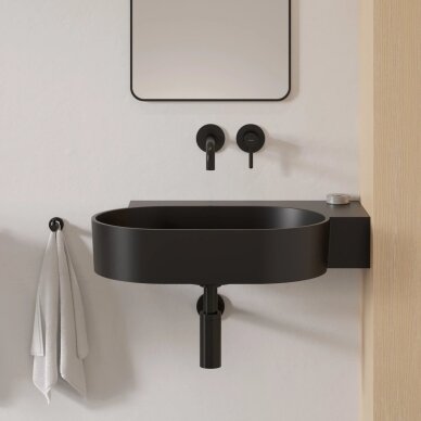 Matt black lava spalvos pakabinamas/pastatomas ant stalviršio praustuvas Omnires OVO M+ 64 x 44 cm (dešinė) 4
