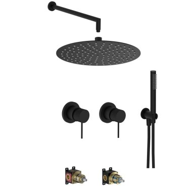 Matt black spalvos potinkinė dušo sistema Teorema LAB 3.0 su 30 cm skersmens dušo galva