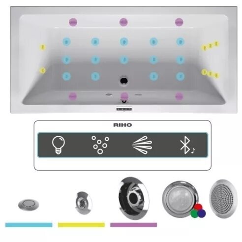 Masažinė vonia RIHO Lusso 180x80 cm Joy 6+6+2/14+šviesos terapija, BLUETOOTH, balta 4 Masažinė vonia RIHO Lusso 180x80 cm Joy 6+6+2/14+šviesos terapija, BLUETOOTH, balta 4
