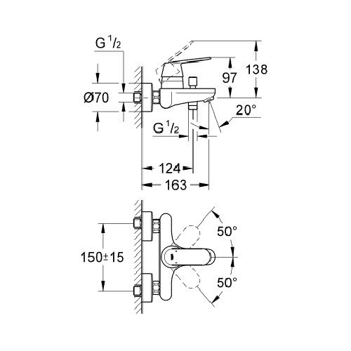 Maišytuvas voniai/dušui Grohe Eurosmart cosmopolitan 1 Maišytuvas voniai/dušui Grohe Eurosmart cosmopolitan 1