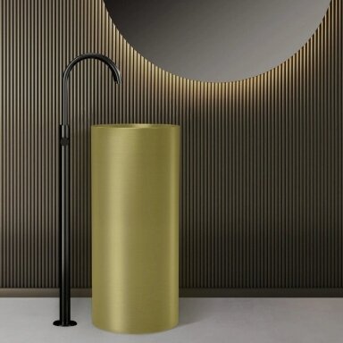 Metalinis laisvai pastatomas praustuvas Karag Venus 375x375x850mm Oro(auksas), drenažas šone Metalinis laisvai pastatomas praustuvas Karag Venus 375x375x850mm Oro(auksas), drenažas šone