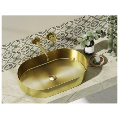 Metalinis praustuvas Karag Jupiter 550X350X115 brushed gold su dugno vožtuvu Metalinis praustuvas Karag Jupiter 550X350X115 brushed gold su dugno vožtuvu