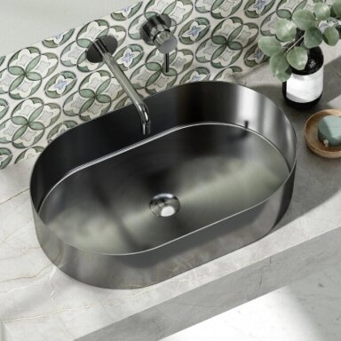 Metalinis praustuvas Karag Jupiter 550X350X115 Gun Metal su dugno vožtuvu Metalinis praustuvas Karag Jupiter 550X350X115 Gun Metal su dugno vožtuvu