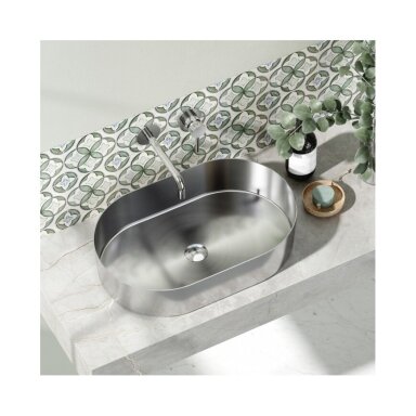 Metalinis praustuvas Karag Jupiter 550X350X115 Brushed Steel su dugno vožtuvu Metalinis praustuvas Karag Jupiter 550X350X115 Brushed Steel su dugno vožtuvu