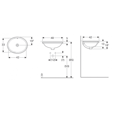 Montuojamas iš apačios ovalus praustuvas Geberit Variform 42cm Montuojamas iš apačios ovalus praustuvas Geberit Variform 42cm