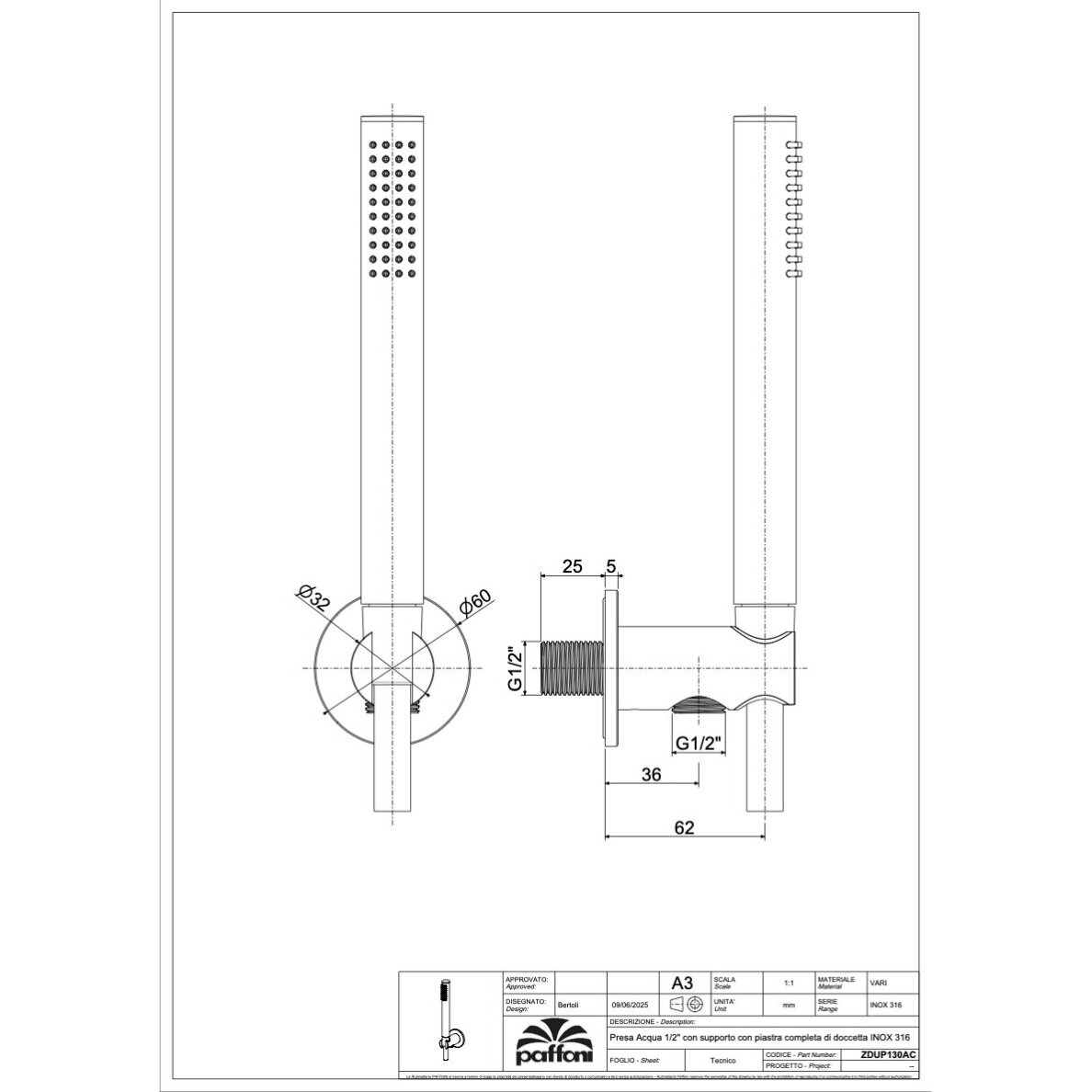 Nerūdijančio plieno potinkinis maišytuvas voniai Paffoni Inox 3