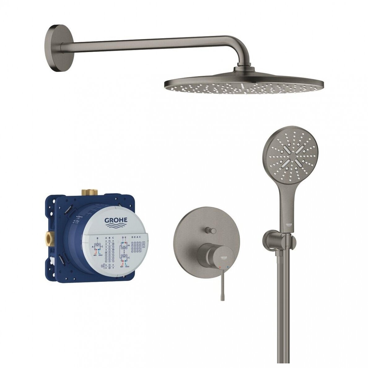 Matinės grafito spalvos potininkinė GROHE Essence Mono 310 dušo sistema