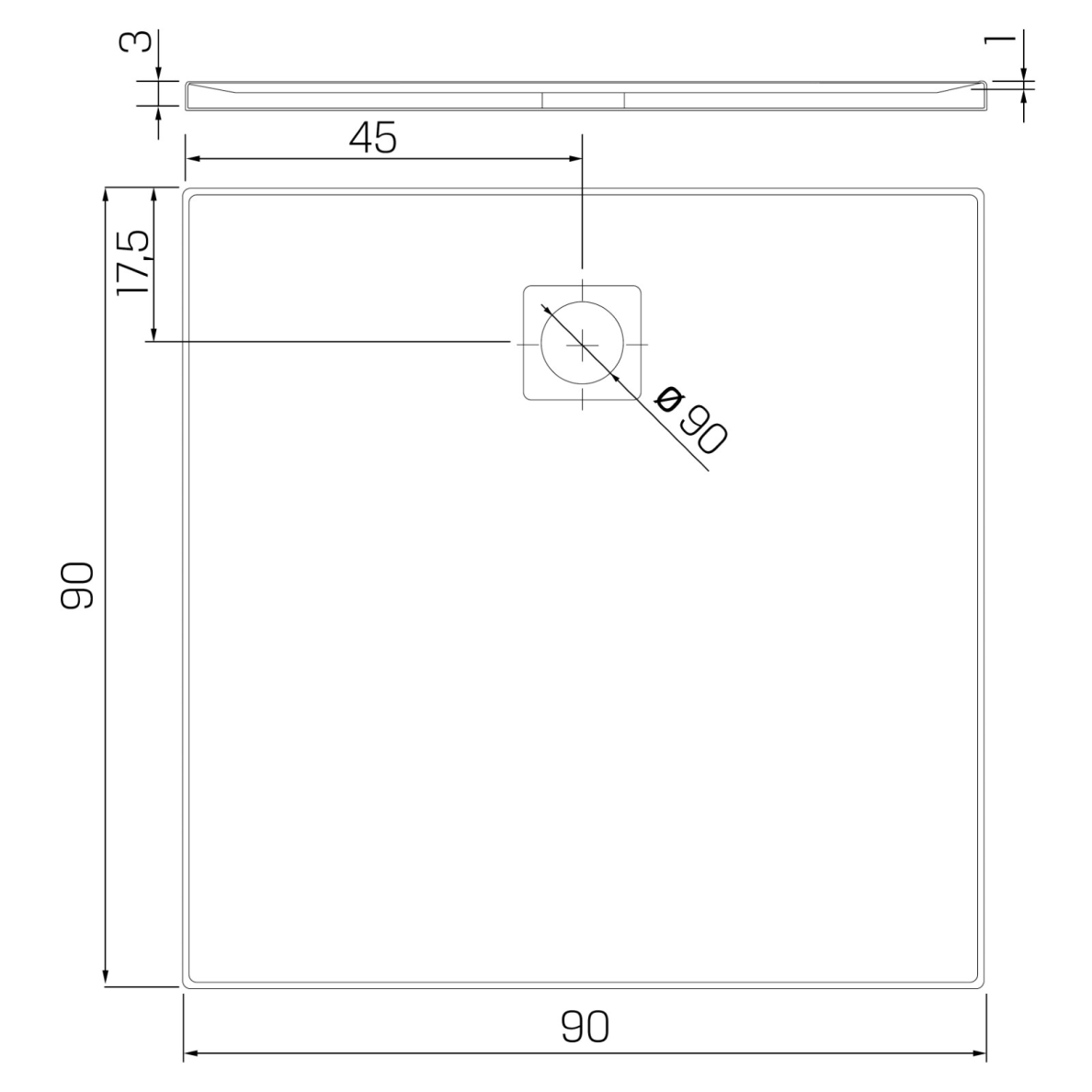 New Trendy Mori akmens masės dušo padėklas su natūralaus akmens struktūra, juodas, kvadratinis, 90x90x3cm 3 New Trendy Mori akmens masės dušo padėklas su natūralaus akmens struktūra, juodas, kvadratinis, 90x90x3cm 3