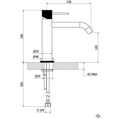 Brushed nickel spalvos praustuvo maišytuvas Teorema LAB 3.0 su dugno vožtuvu Brushed nickel spalvos praustuvo maišytuvas Teorema LAB 3.0 su dugno vožtuvu