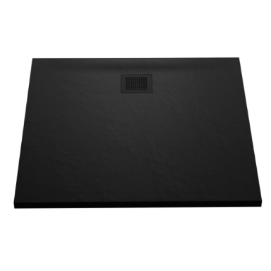 New Trendy Mori akmens masės dušo padėklas su natūralaus akmens struktūra, juodas, kvadratinis, 90x90x3cm