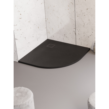 New Trendy Mori akmens masės dušo padėklas su natūralaus akmens struktūra, juodas, pusapvalis, 90x90x3cm New Trendy Mori akmens masės dušo padėklas su natūralaus akmens struktūra, juodas, pusapvalis, 90x90x3cm