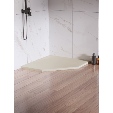 New Trendy „Nex Shade“ akmens masės dušo padėklas, penkiakampis, smėlio spalvos, 90x90x3.5
