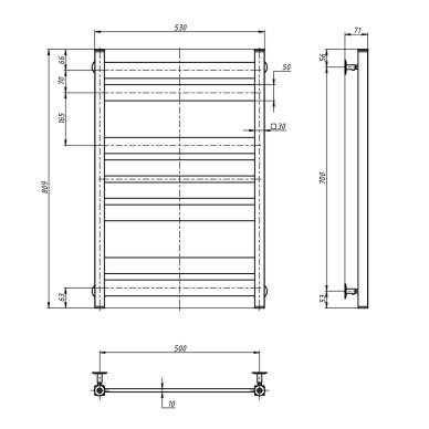 Nerūdijančio plieno Navin Largo vandeninis džiovintuvas 500x800 mm 2 Nerūdijančio plieno Navin Largo vandeninis džiovintuvas 500x800 mm 2