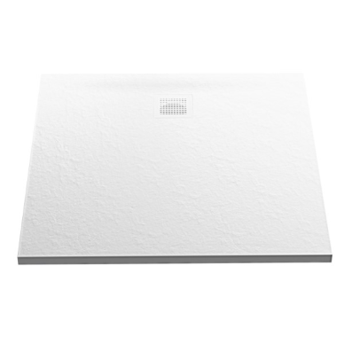 New Trendy Mori akmens masės dušo padėklas su natūralaus akmens struktūra, baltas, kvadratinis, 90x90x3cm 1