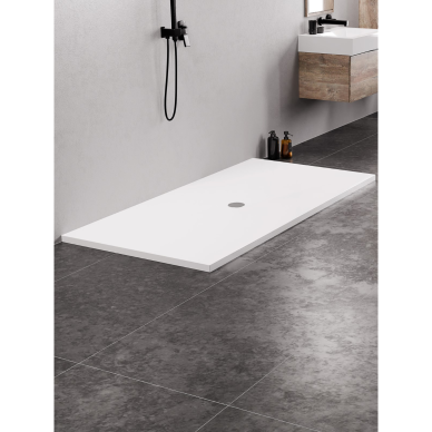 New Trendy Nex akmens masės dušo padėklas, stačiakampio formos, baltos spalvos, aukštis 3,5 cm