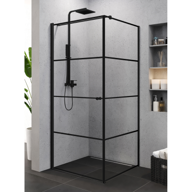 New Trendy Viengubų durų Superia Black dušo kabina su dryžuotu raštu,90x90x195, pasirenkama pusė New Trendy Viengubų durų Superia Black dušo kabina su dryžuotu raštu,90x90x195, pasirenkama pusė