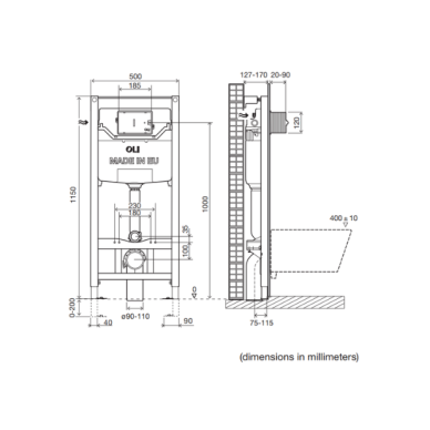 OLI 120 PLUS SANITARBLOCK PNEUMATIC NANO universalus WC rėmas 1
