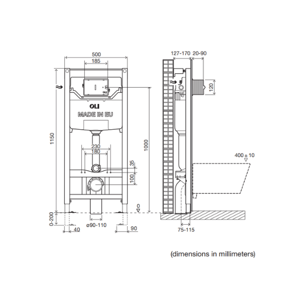 OLI 120 PLUS SANITARBLOCK PNEUMATIC NANO universalus WC rėmas 1