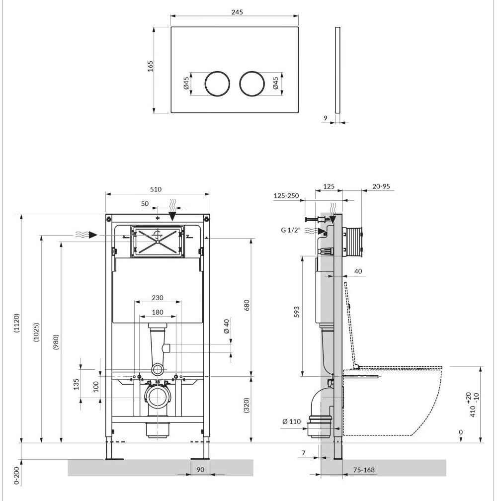 Omnires STRONGFRAME potinkinis rėmas su ECO nuleidimo sistema ir plieniniu mygtuku R45, šlifuotas senovinis varis 2