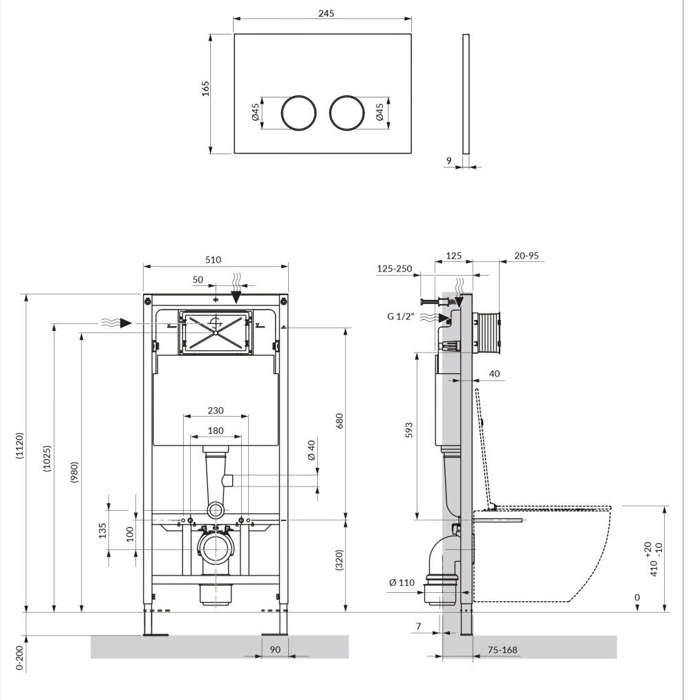 Omnires STRONGFRAME potinkinis rėmas su ECO nuleidimo sistema ir plieniniu mygtuku R45, pusiau juoda matinė 2