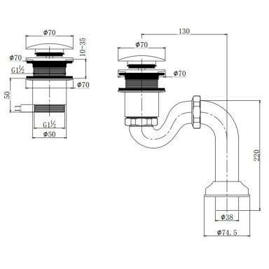 Chromo spalvos Omnires vonios sifonas SYOM-W10CR Chromo spalvos Omnires vonios sifonas SYOM-W10CR