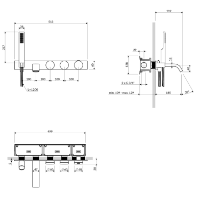 Omnires Beyond 5 dalių termostatinis potinkinis vonios maišytuvas, spalvų pasirinkimas 1 Omnires Beyond 5 dalių termostatinis potinkinis vonios maišytuvas, spalvų pasirinkimas 1