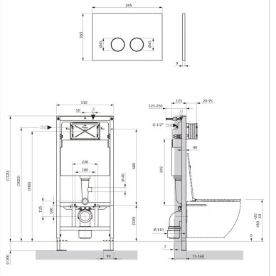 Omnires STRONGFRAME potinkinis rėmas su ECO nuleidimo sistema ir plieniniu mygtuku R45, pusiau juoda matinė 2