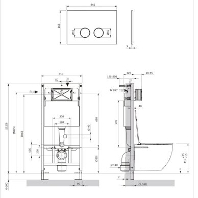 Omnires STRONGFRAME potinkinis rėmas su ECO nuleidimo sistema ir plieniniu mygtuku R45, šlifuota senovinė bronza 2