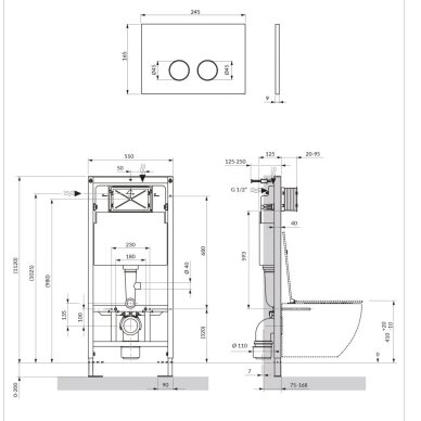 Omnires STRONGFRAME potinkinis rėmas su ECO nuleidimo sistema ir plieniniu mygtuku R45, šlifuotas antracitas 2