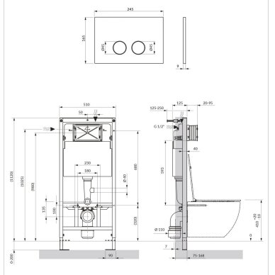 Omnires STRONGFRAME potinkinis rėmas su ECO nuleidimo sistema ir plieniniu mygtuku R45, šlifuotas grafitas 2