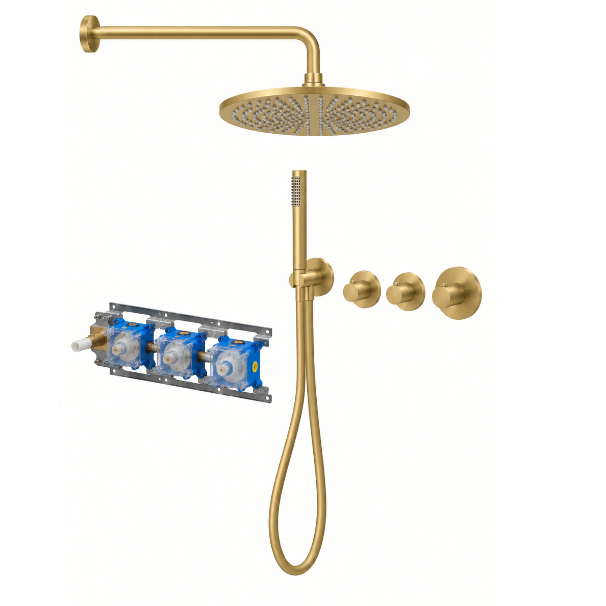 Paffoni potinkinė termostatinė, 2 funkcijų dušo/vonios sistema, Brushed Honey Gold spalva