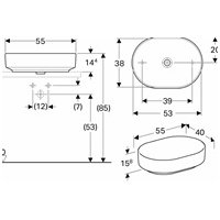 Pastatomas ant stalviršio elipsės formos praustuvas Geberit Variform 55cm 1 Pastatomas ant stalviršio elipsės formos praustuvas Geberit Variform 55cm 1