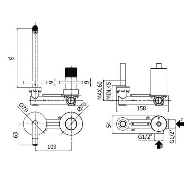 Paffoni JO 104.70 potinkinis praustuvo maišytuvas, snapo ilgis 123mm Paffoni JO 104.70 potinkinis praustuvo maišytuvas, snapo ilgis 123mm