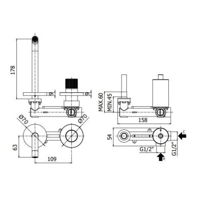 Paffoni JO 105.70 potinkinis praustuvo maišytuvas, snapo ilgis 178mm Paffoni JO 105.70 potinkinis praustuvo maišytuvas, snapo ilgis 178mm
