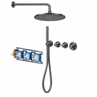Paffoni potinkinė termostatinė, 2 funkcijų dušo/vonios sistema, Brushed Black Chrome spalva Paffoni potinkinė termostatinė, 2 funkcijų dušo/vonios sistema, Brushed Black Chrome spalva
