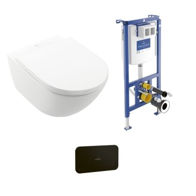 Pakabinamas WC komplektas Villeroy & Boch Subway 3.0 Twist-Flush C+ danga, juodas mygtukas Pakabinamas WC komplektas Villeroy & Boch Subway 3.0 Twist-Flush C+ danga, juodas mygtukas