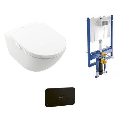 Pakabinamas WC komplektas Villeroy & Boch Subway 3.0 Twist-Flush C+ danga, juodas mygtukas Pakabinamas WC komplektas Villeroy & Boch Subway 3.0 Twist-Flush C+ danga, juodas mygtukas