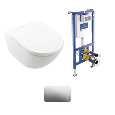 Pakabinamas WC komplektas Villeroy & Boch Subway 3.0 Twist-Flush C+ danga, pilkas mygtukas Pakabinamas WC komplektas Villeroy & Boch Subway 3.0 Twist-Flush C+ danga, pilkas mygtukas